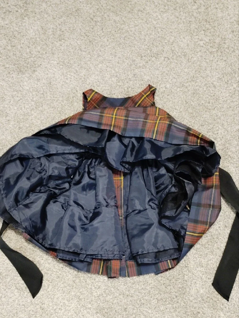 Ralph Lauren Navy and Red Plaid Girls' Holiday Dress with Black Sash